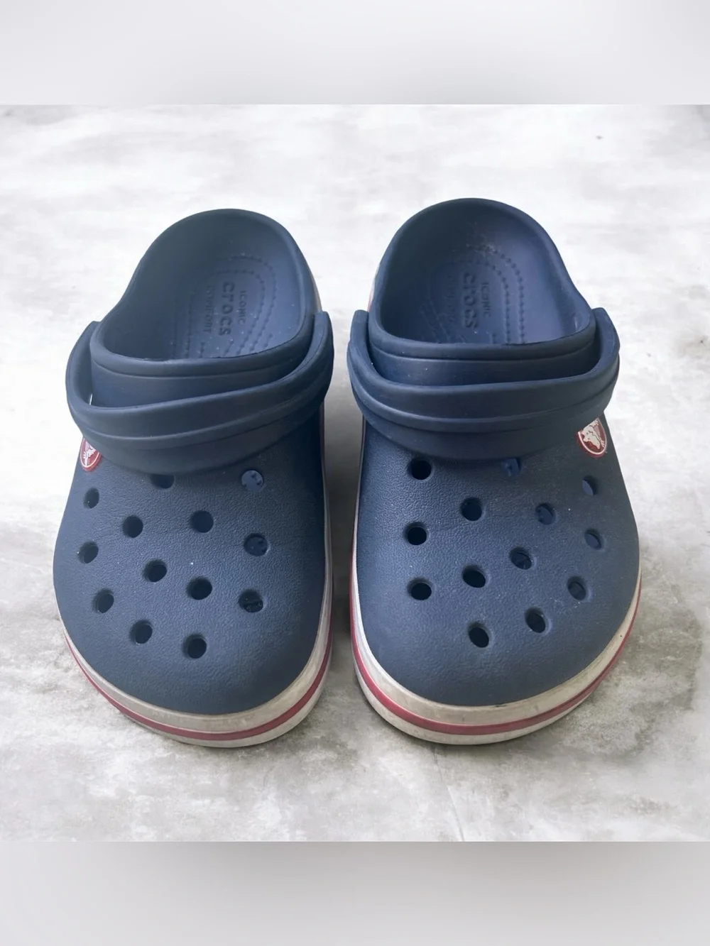 Crocs Crocband Kids Clog Navy Blue Sporty Stripe Shoes Size 12 Slip On Sandals